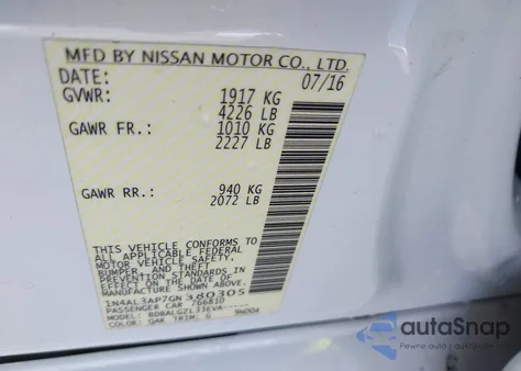 2016 Nissan Altima 2.5 S из США, поврежденный, VIN 1N4AL3AP7GN380305